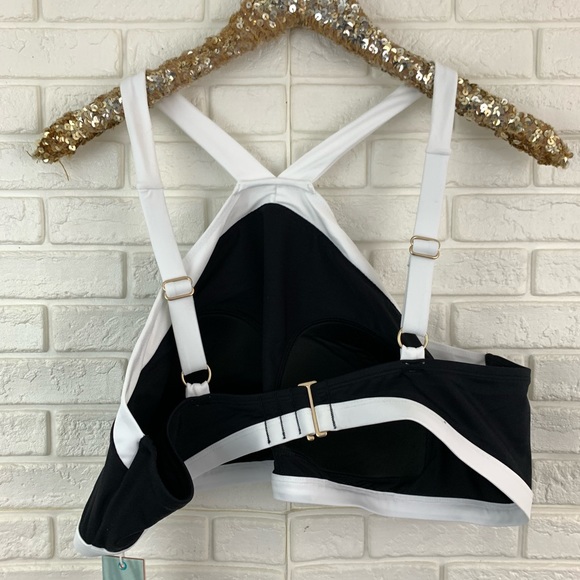 Coastal Blue high halter bikini top colorblock NEW - Picture 5 of 7